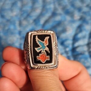 Vintage Turquoise / Red Coral Ring